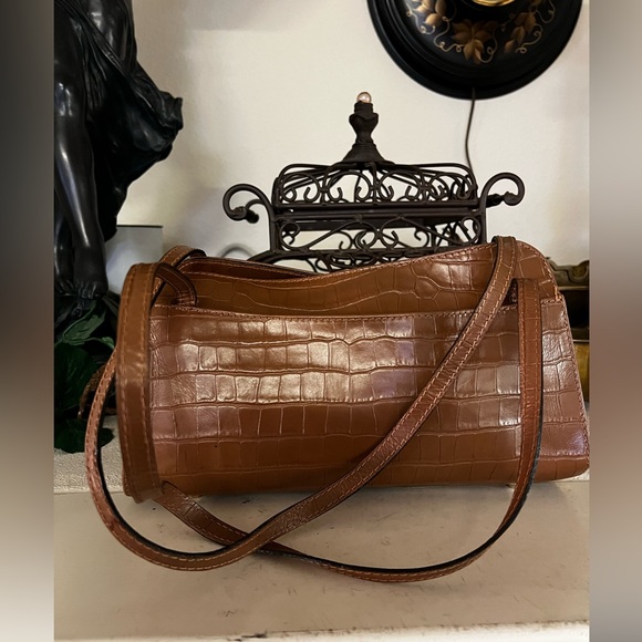 Divina Firenze  Brown Tan Leather Crocodile Embossed Handbag Purse - Picture 6 of 9